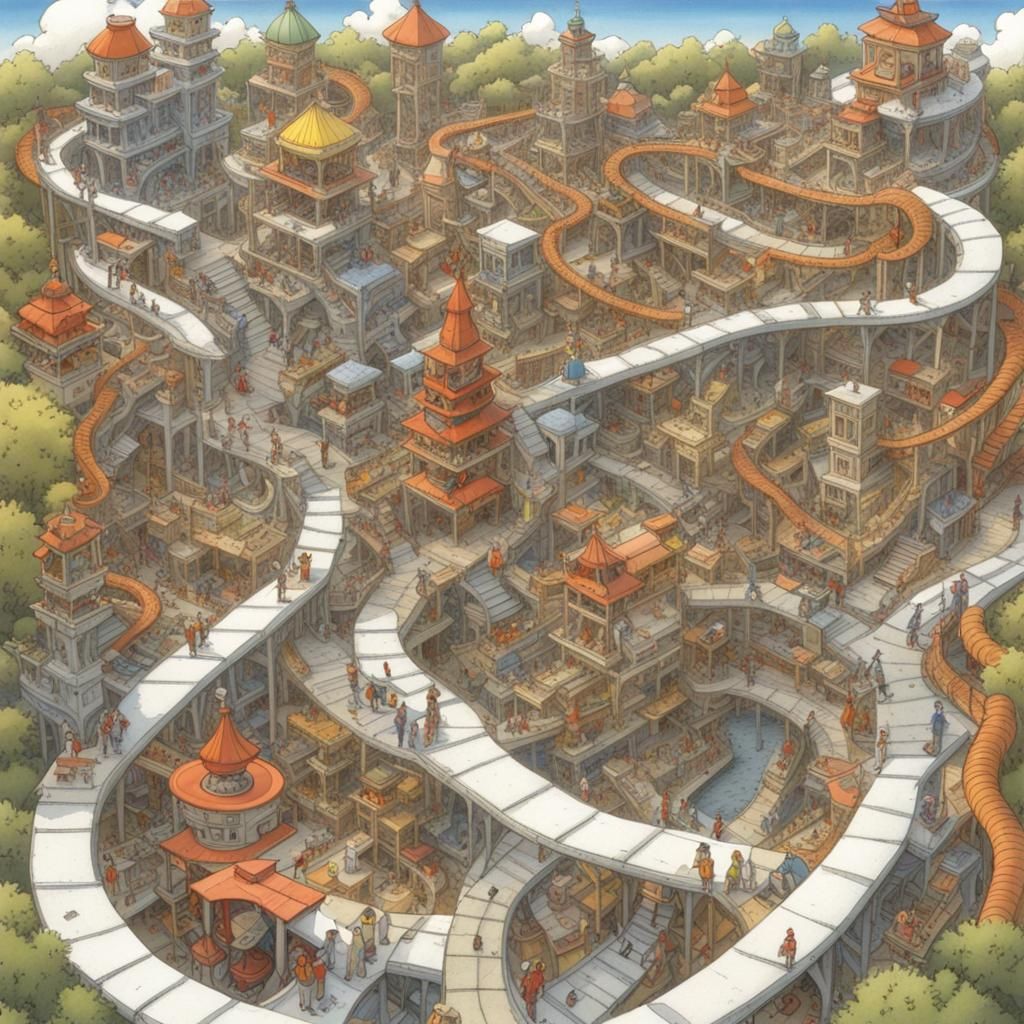 Surreal Theme Park Inspired by Escher and Aragones