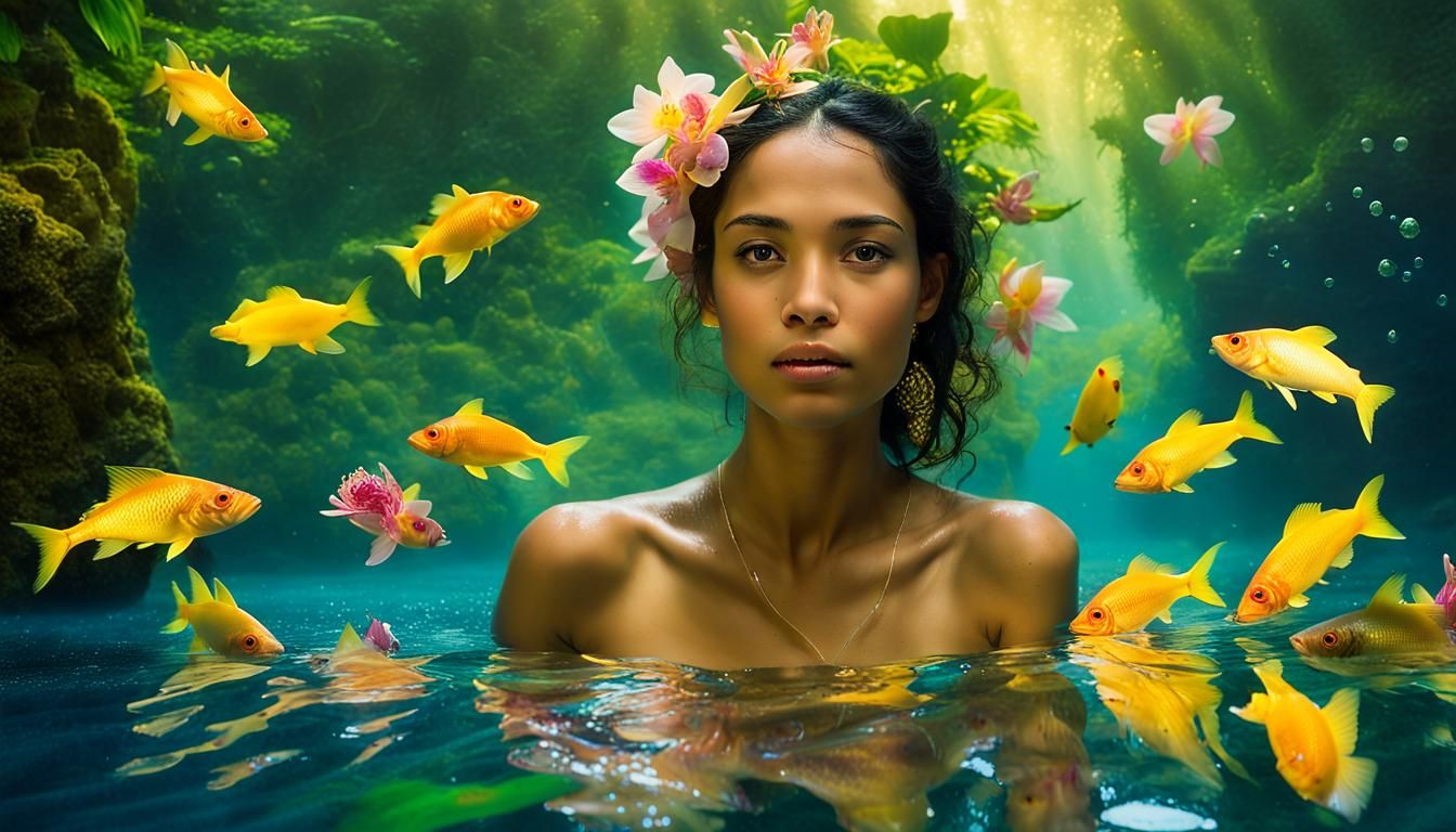 Naiad in Sunlit Pool, Avedon Style Underwater Portrait