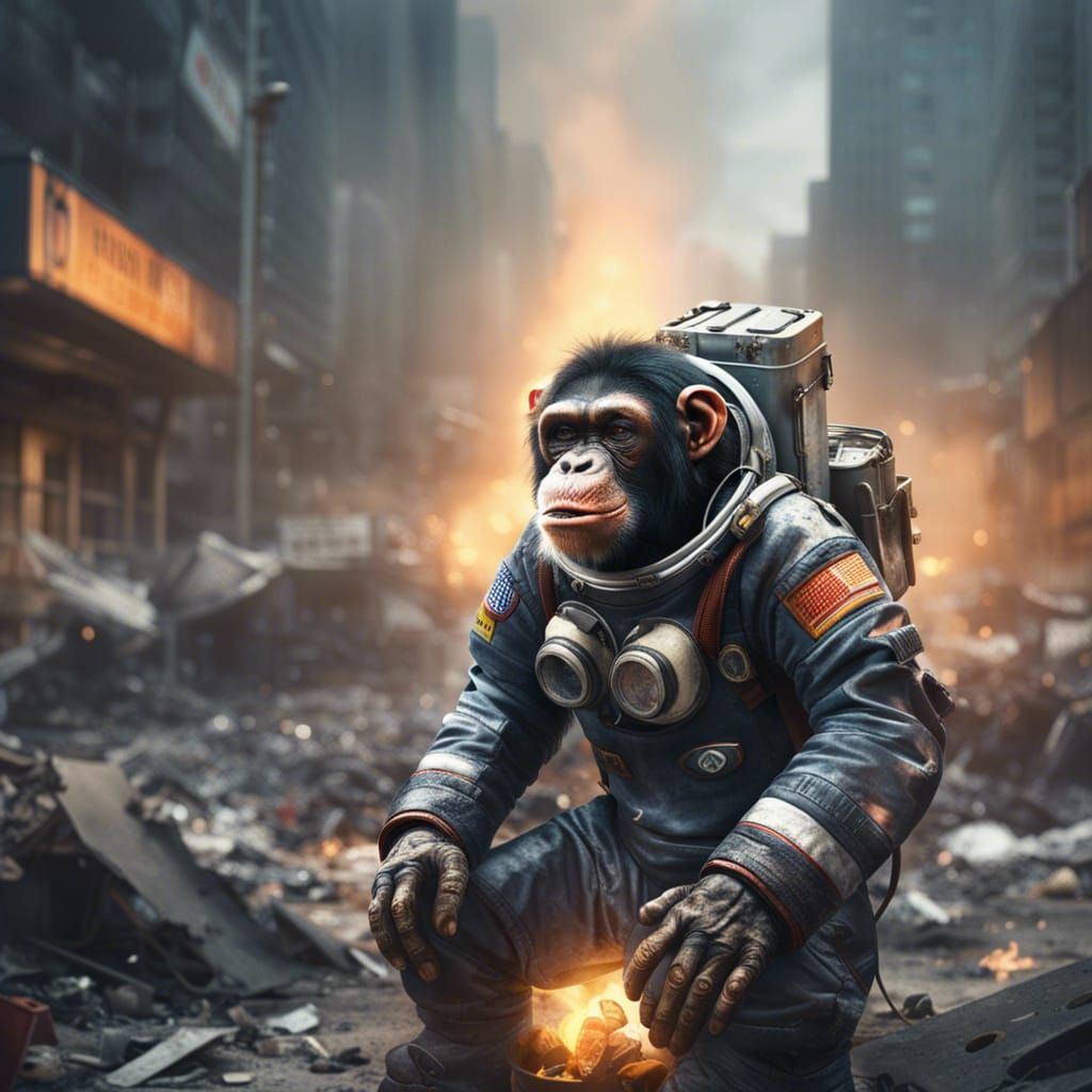 Apocalyptic Chimpanzee Ignites Hope in Ruined City