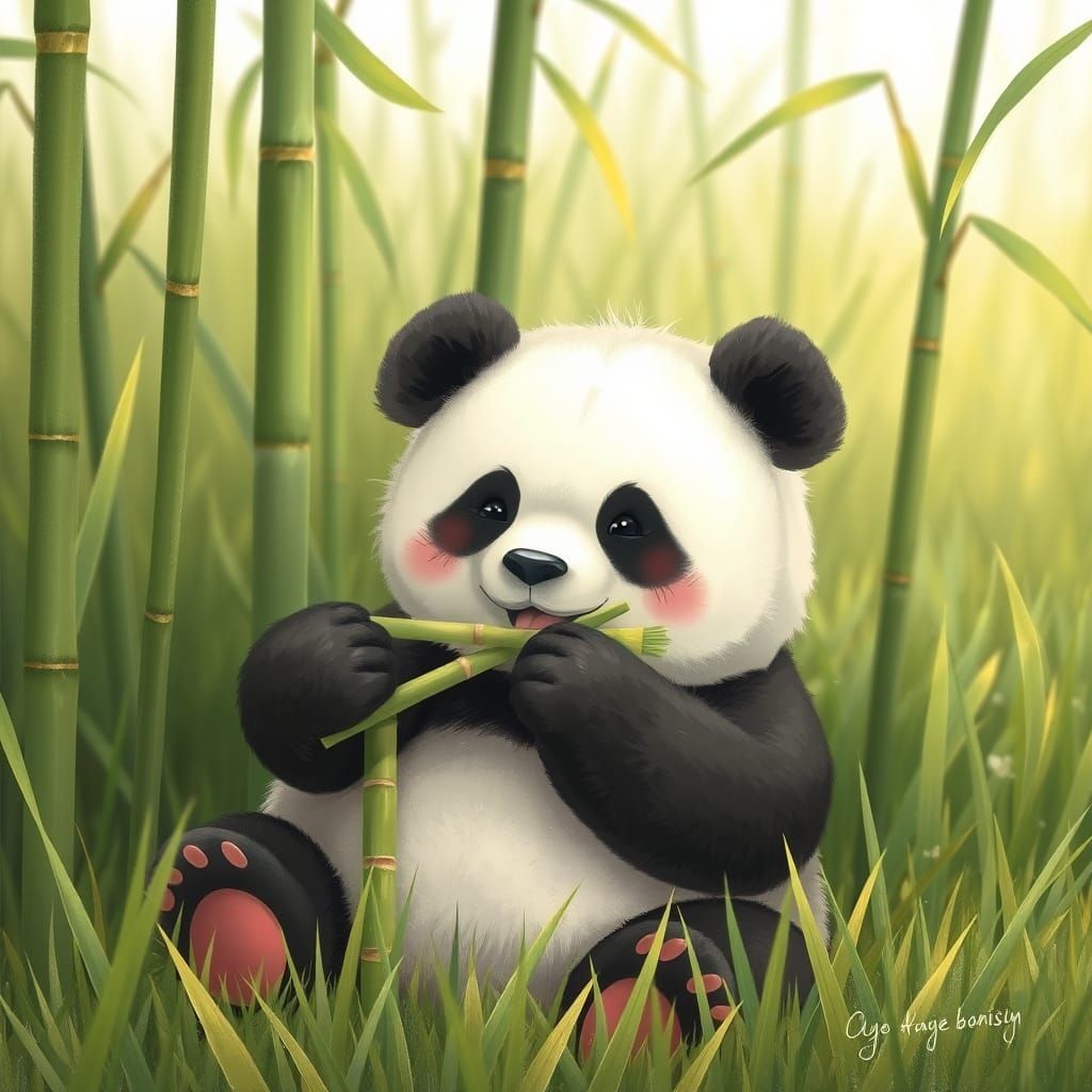 Whimsical Panda in a Serene Bamboo Meadow