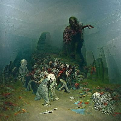 Horror Zombie Apocalypse in Engraving Style