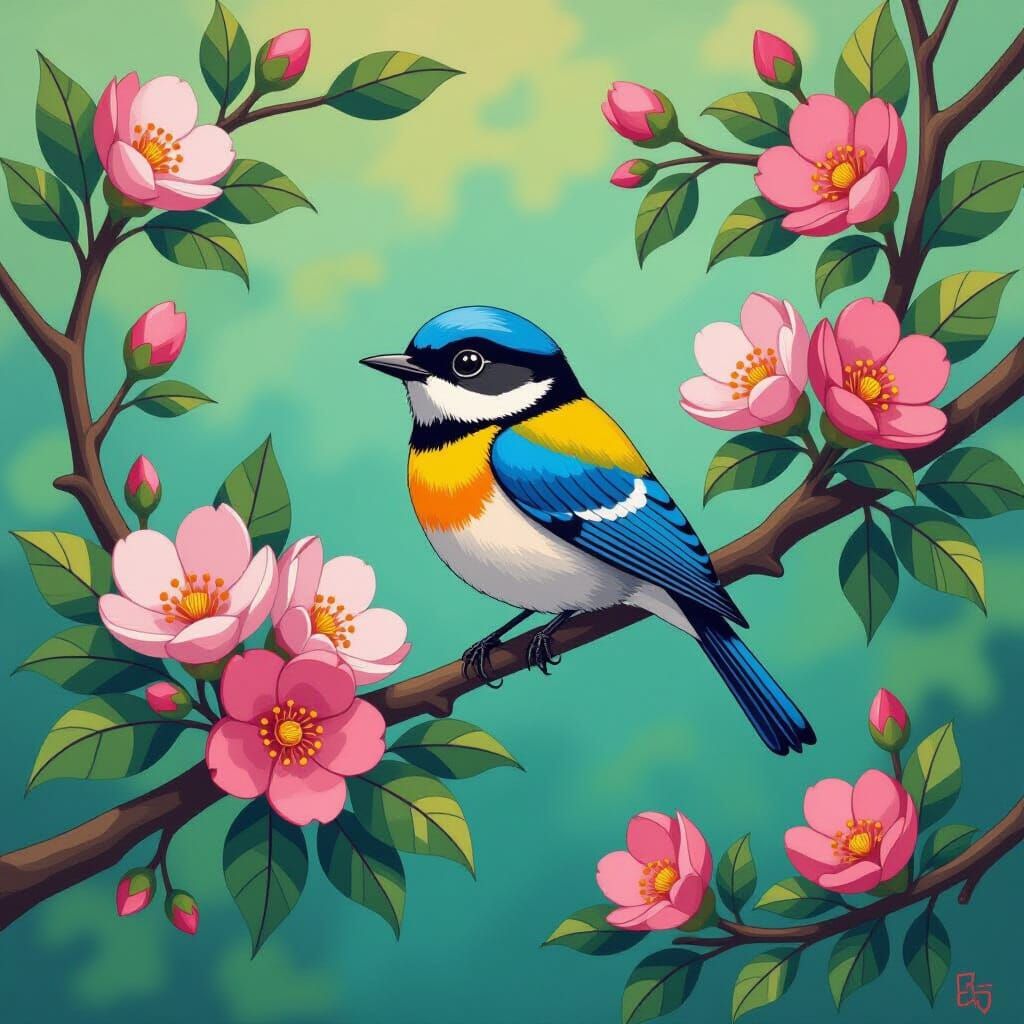 Bird on Branch in Pop Art Style