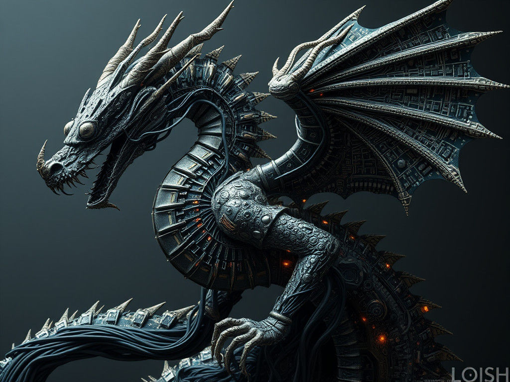 Photorealistic Circuit Board Dragon of Technology