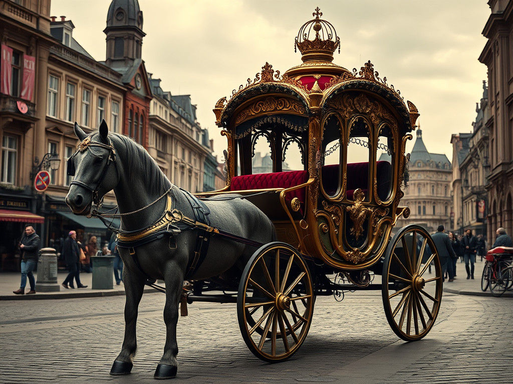 Majestic Horse-Drawn Carriage in Victorian City