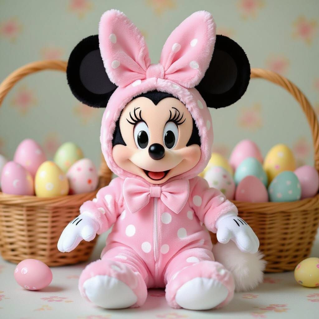 Minnie Mouse Plush in Bunny Costume, Kawaii Style