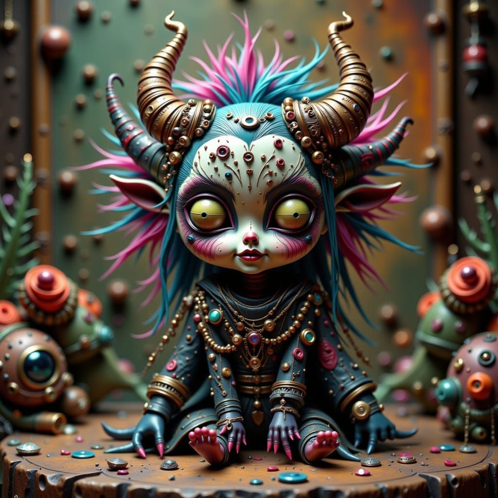 Whimsical Voodoo Doll with Colorful Stitching