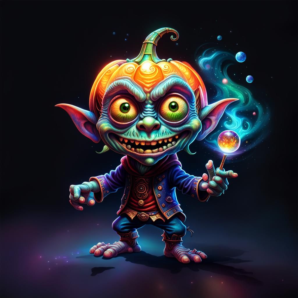 Holographic Halloween Goblin in Astral Cosmic Style