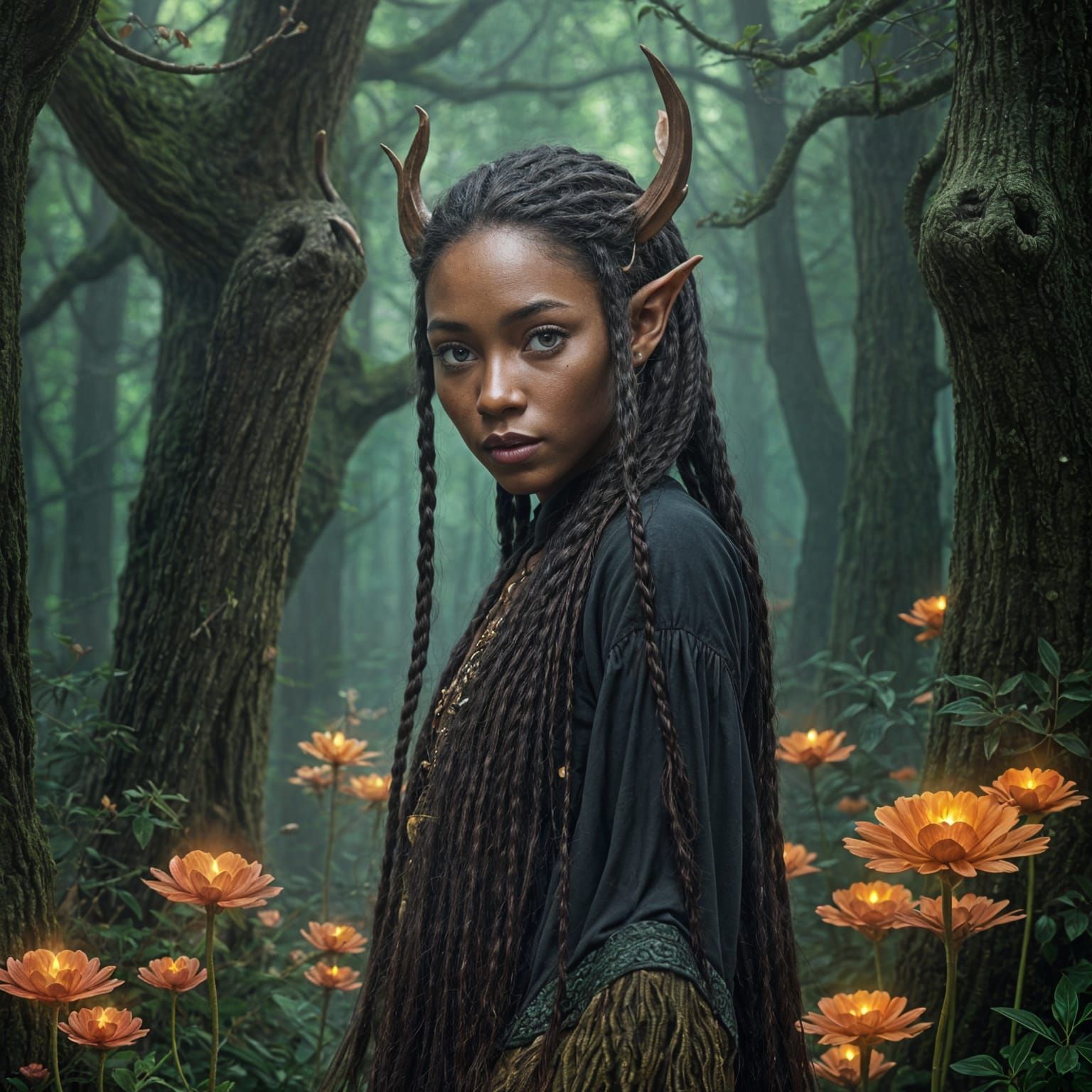 Black Woman Wood Elf Druid Portrait