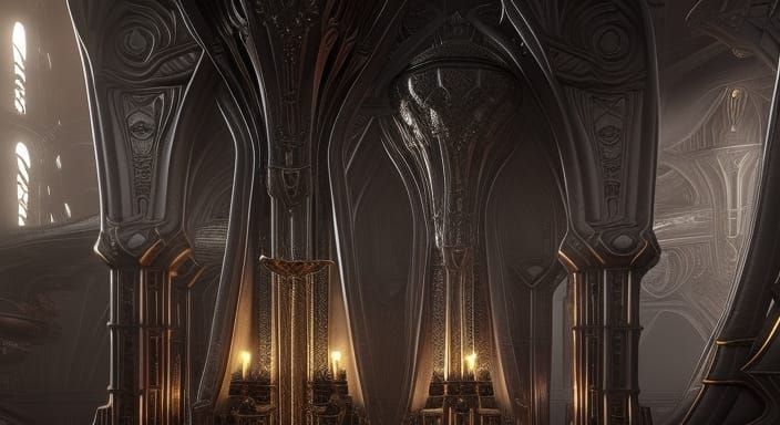 Dark Fantasy Temple in Art Nouveau Style