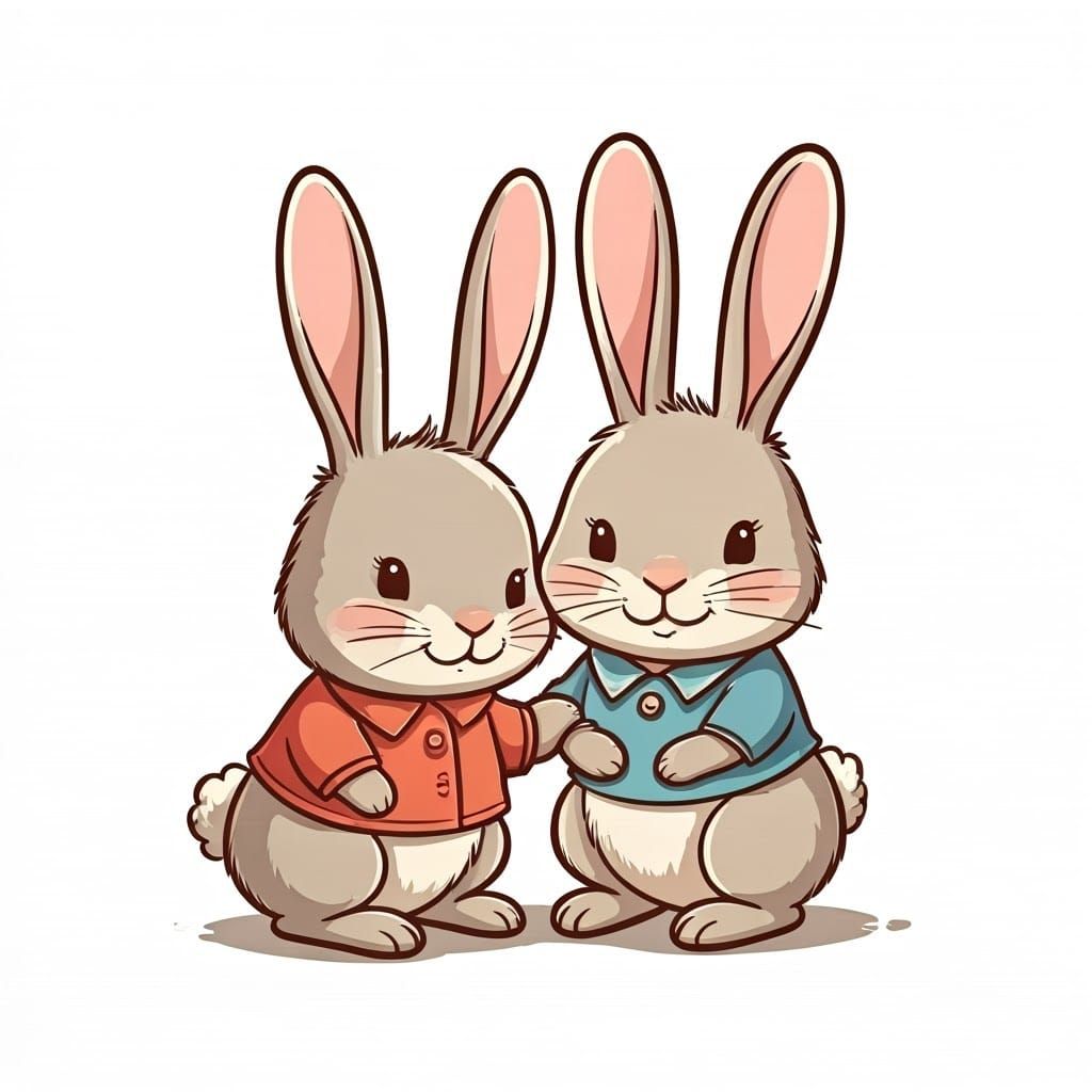 Cute Cartoon Bunny Couples in Playful Whimsical Style