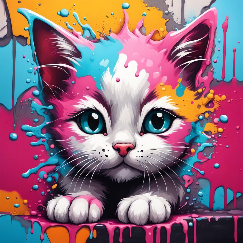 cute kitten  graffiti art