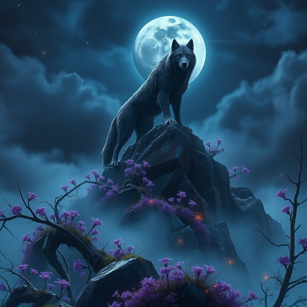 Dark Fantasy Werewolf Amidst Wolfbane and Full Moon