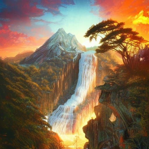 Hyperdetailed Sutherland Falls: Psychedelic Photorealistic L...