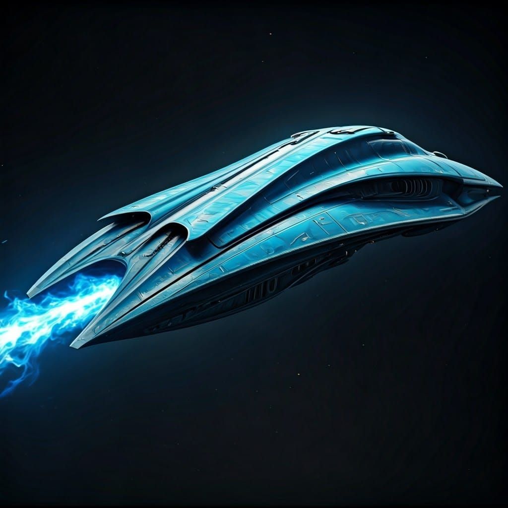 Ethereal Spacecraft Unveils Radiant Blue Flame