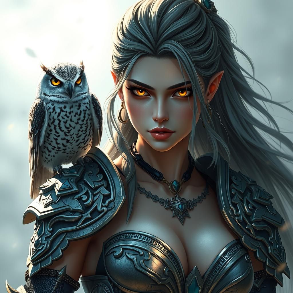 Fantasy Female Warrior with Owl in Anime Style