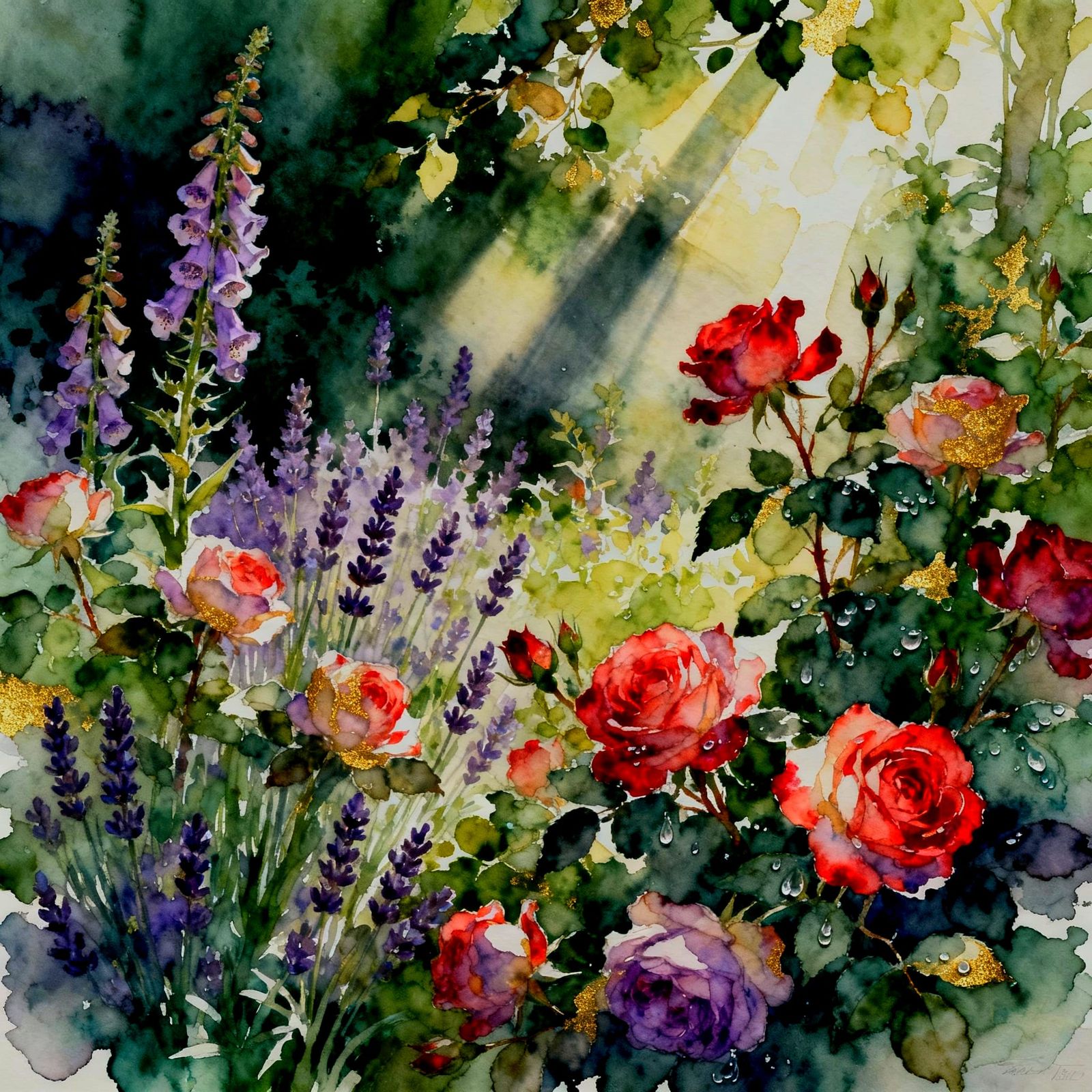 English Cottage Garden Alcohol Ink Painting