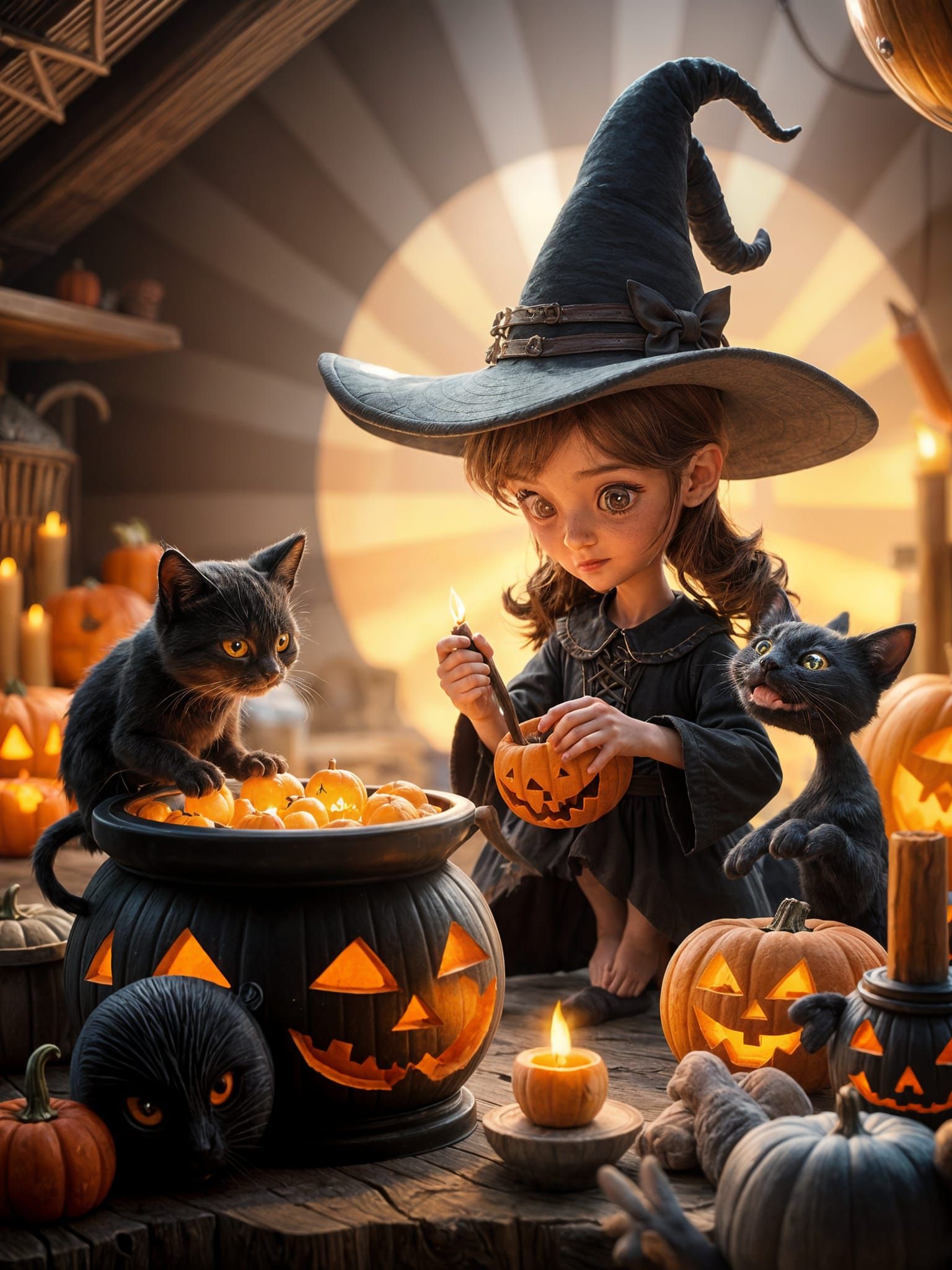 Little Witch Brewing Potions: 3D Digital Art