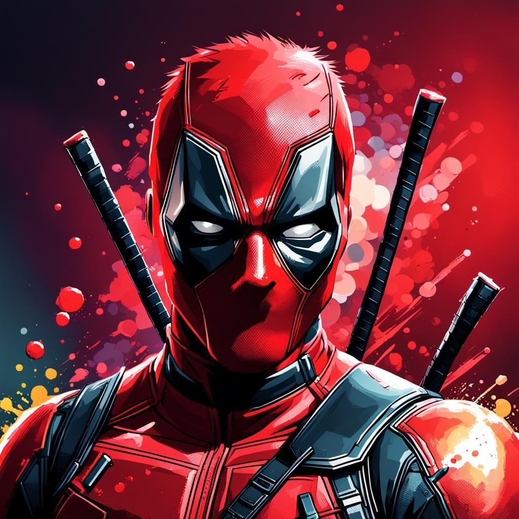Pixelated Deadpool Hyperrealistic Splash Art