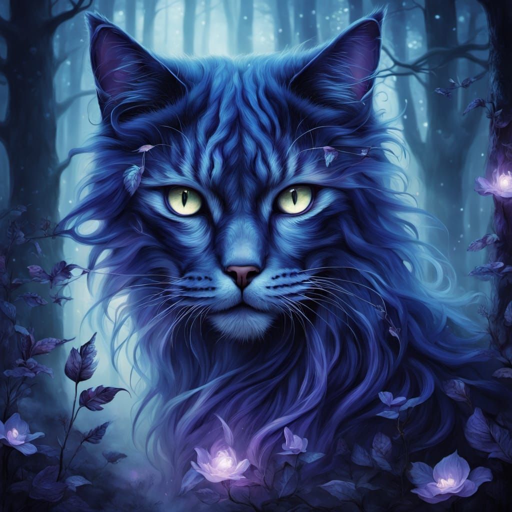 Ethereal Feline Transformation in Enchanted Realism