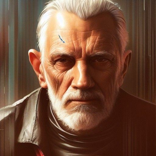 Cyberpunk Old Man Portrait: Detailed Digital Art