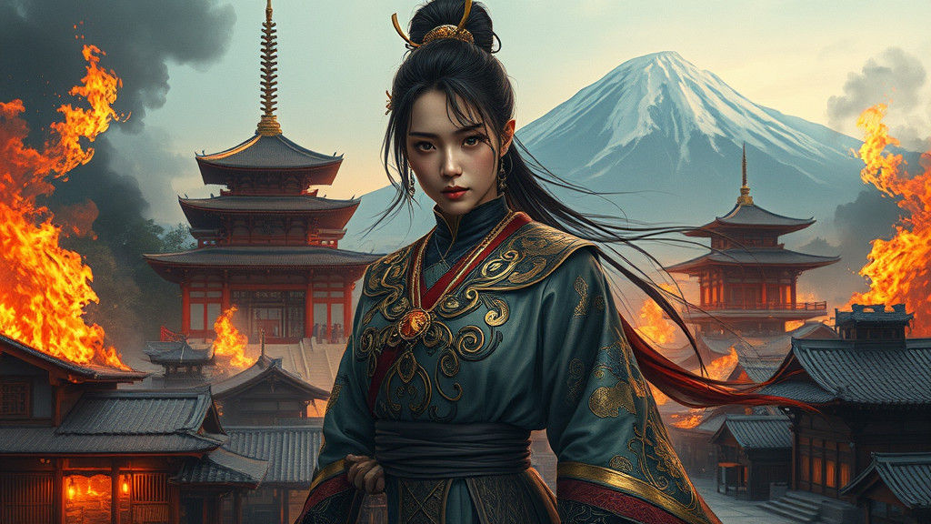 Trinity Double Exposure Portrait in Burning Village