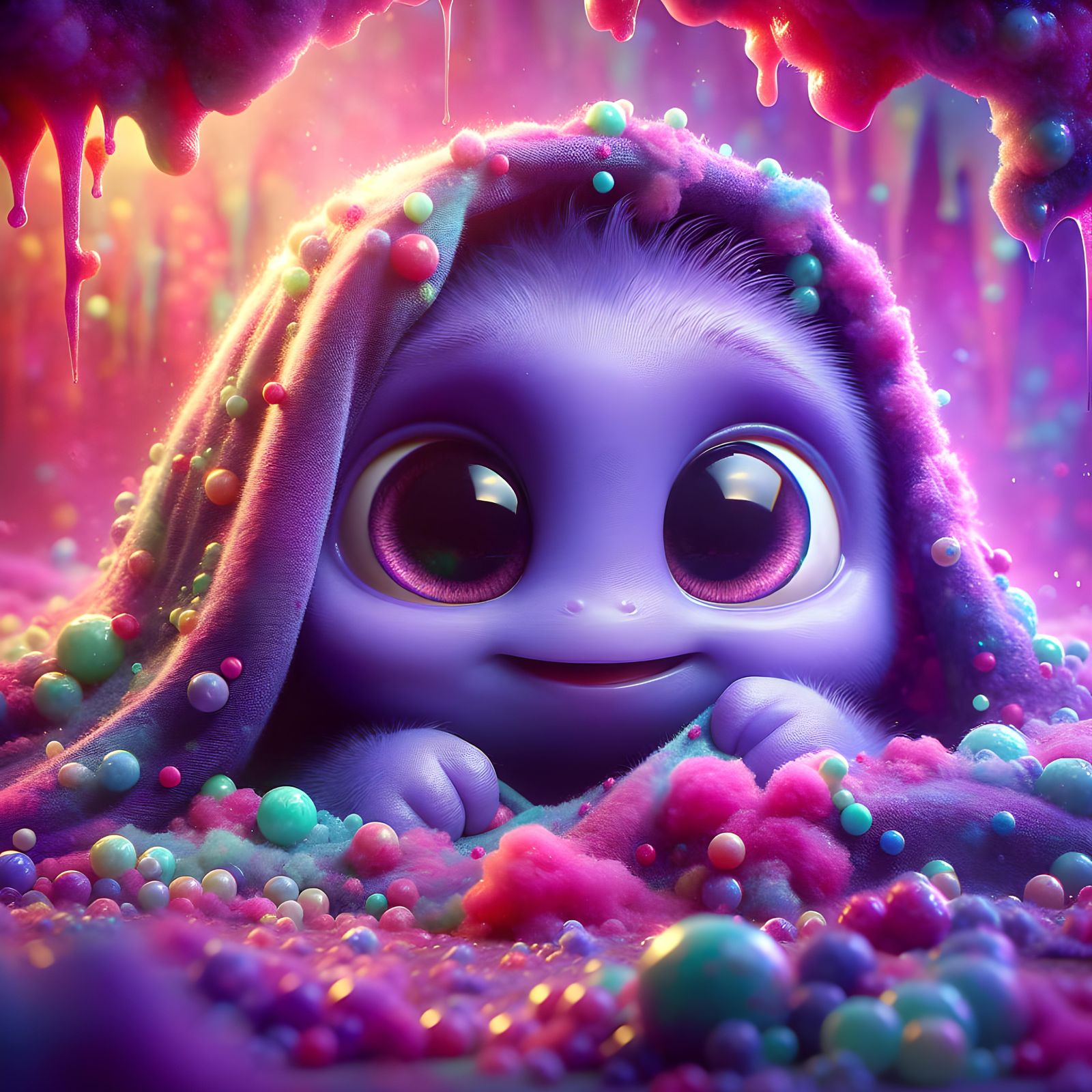 Cute Purple Monster Peeking Under Covers