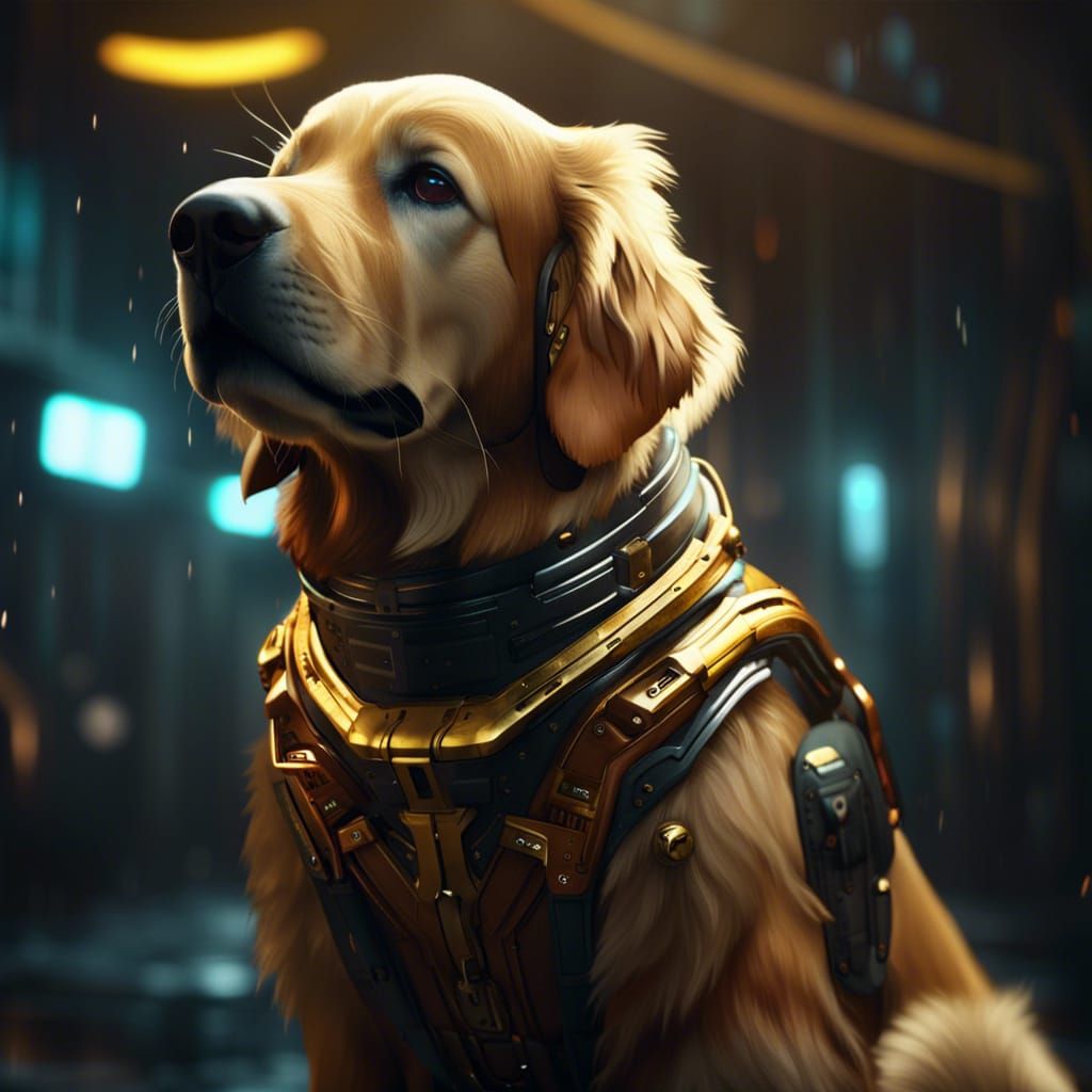Golden Retriever in Sci-Fi Suit: Detailed Digital Art