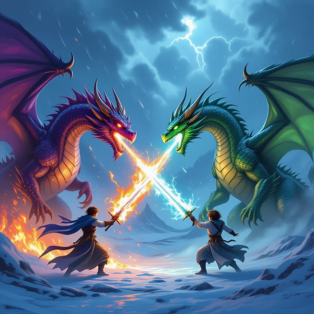 Dragon vs Boy in Ice Biome Concept Art