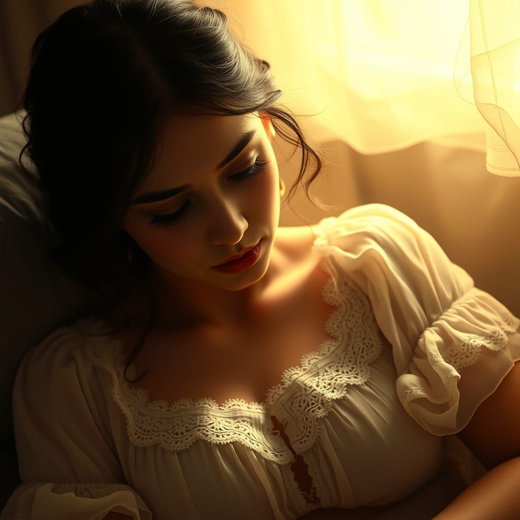 Emotional Woman in Tears, Art Nouveau Style