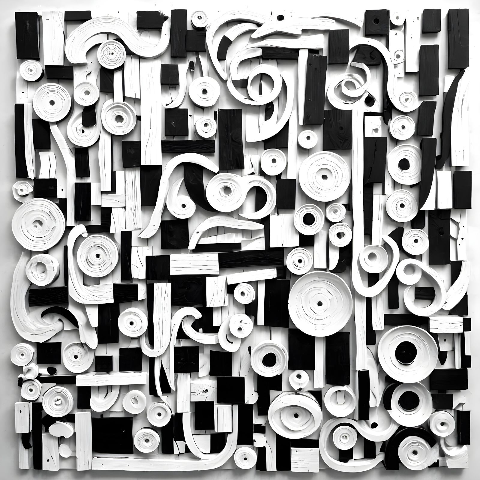 Monochrome Wood Assemblage with Painted Accents