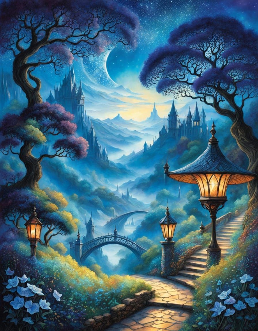 Eldritch Forest with Celtic Banshee in Art Nouveau Style