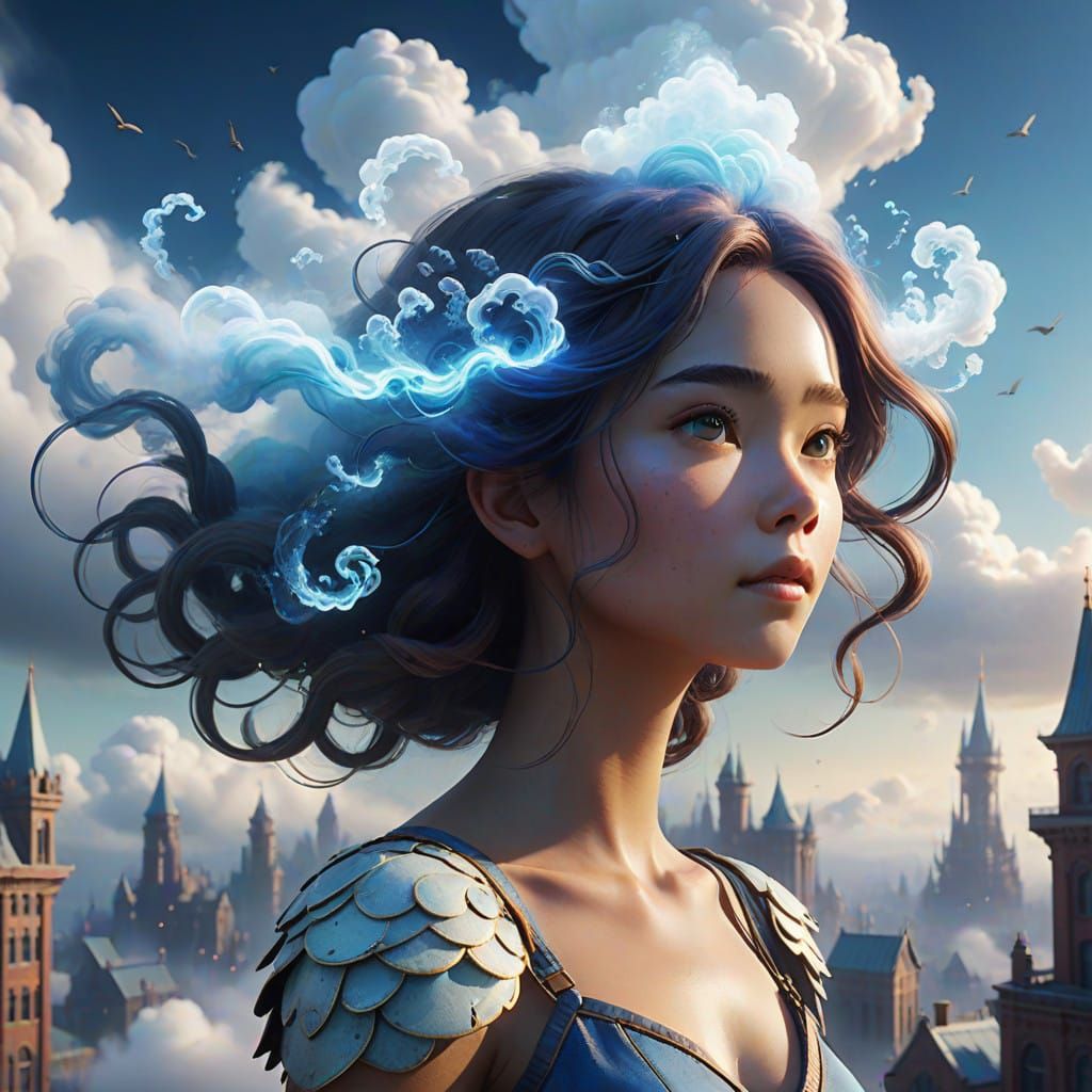 Surreal Cloud City Goddess in Whimsical Fantasy World