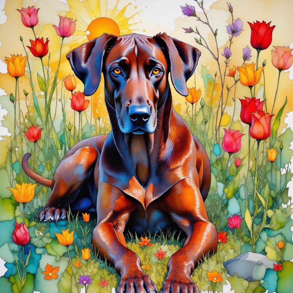 Impressionist Great Dane in Spring Garden