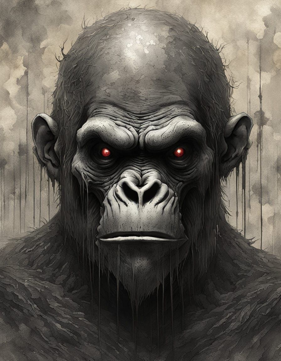 Gothic Horror Gorilla Chokes in Excruciating Pain