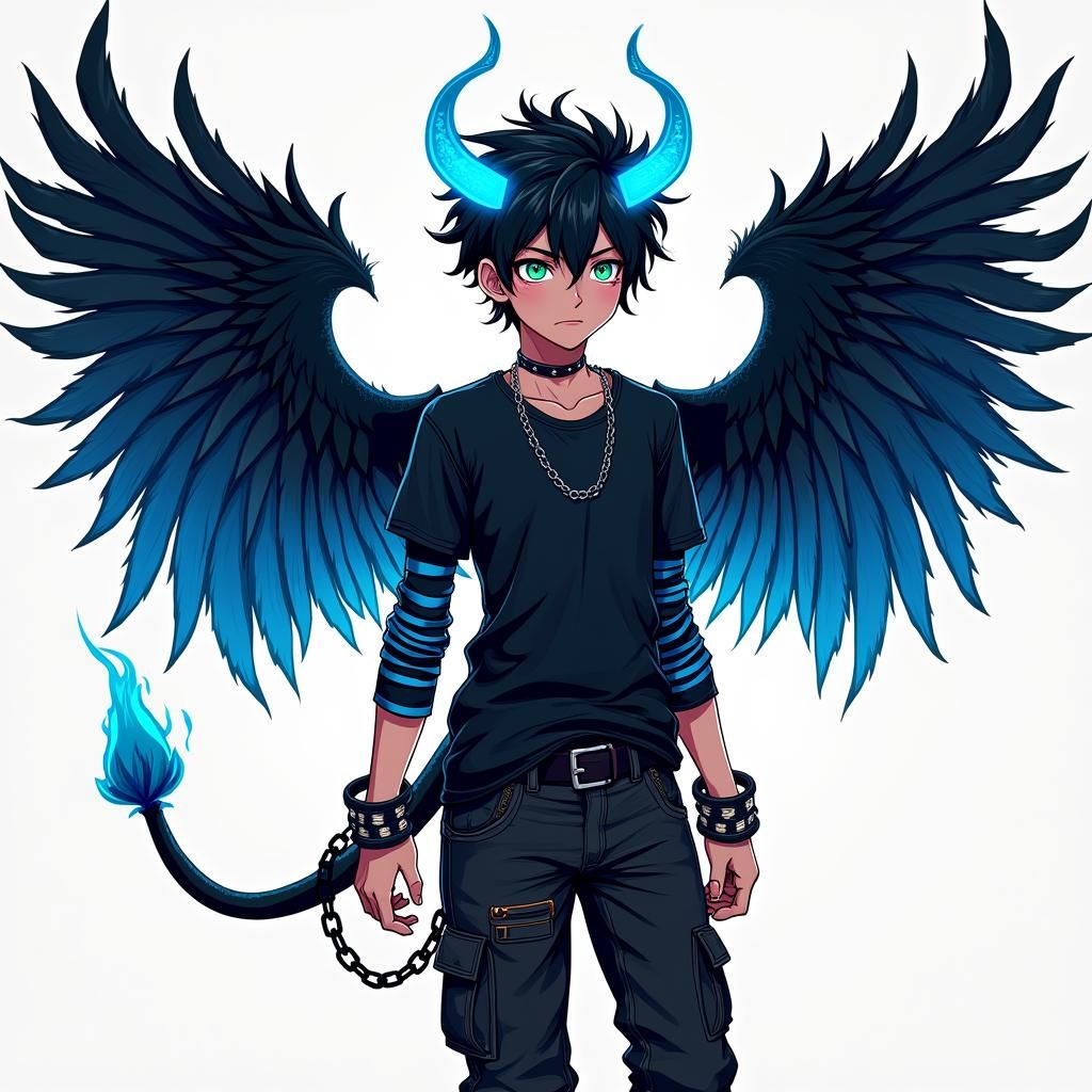 Teenage Demon with Electric Blue Highlights in Pop Art Style