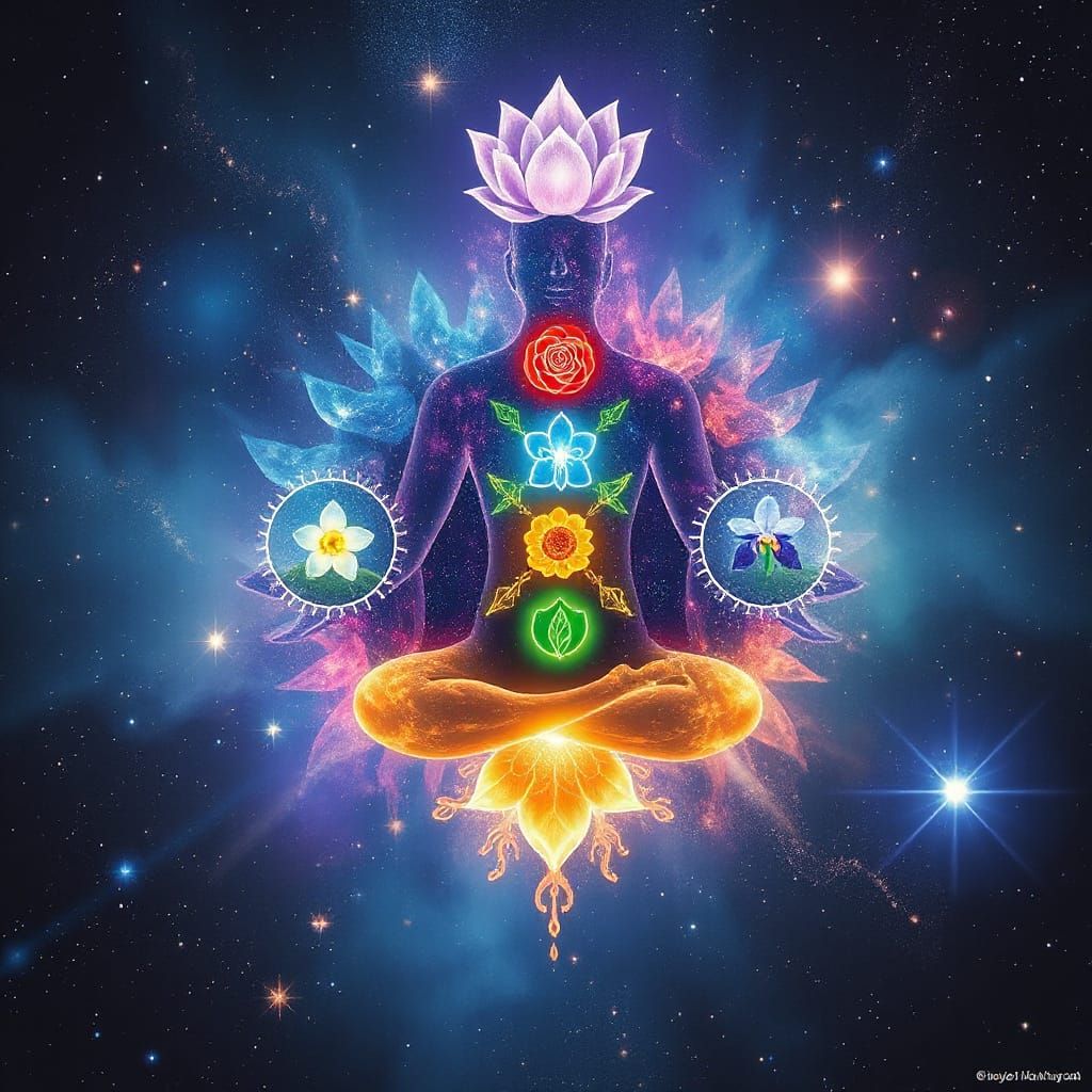 Chakra System in a Vibrant Cosmic Garden