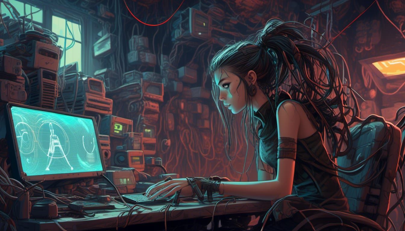 Cyberpunk Netrunner Immersed in Digital Frontier
