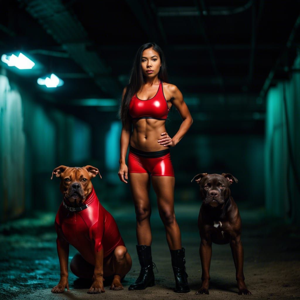 Asian Fitness Girl with her dogs.