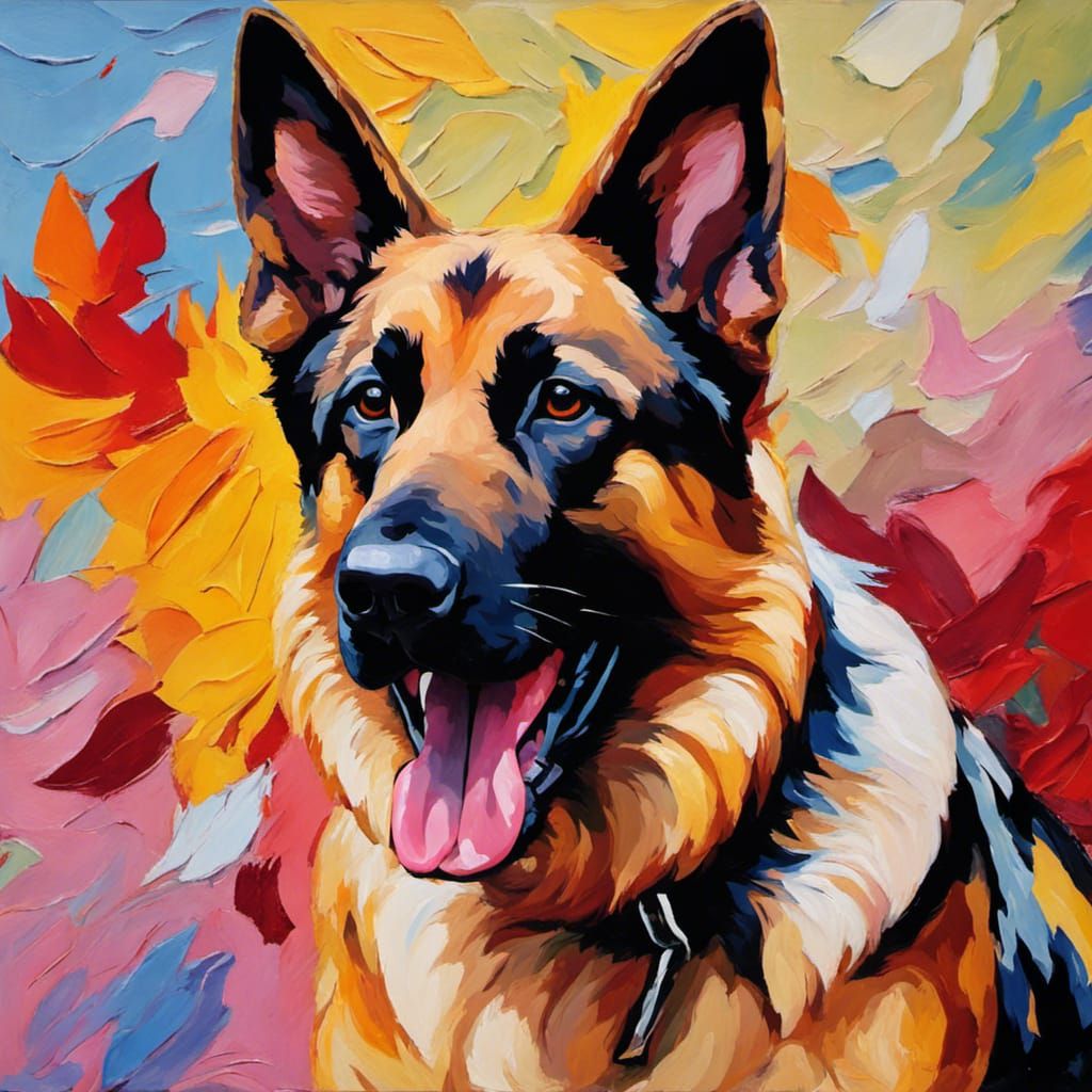 German Shepherd in Neo-Impressionistic Camo Style