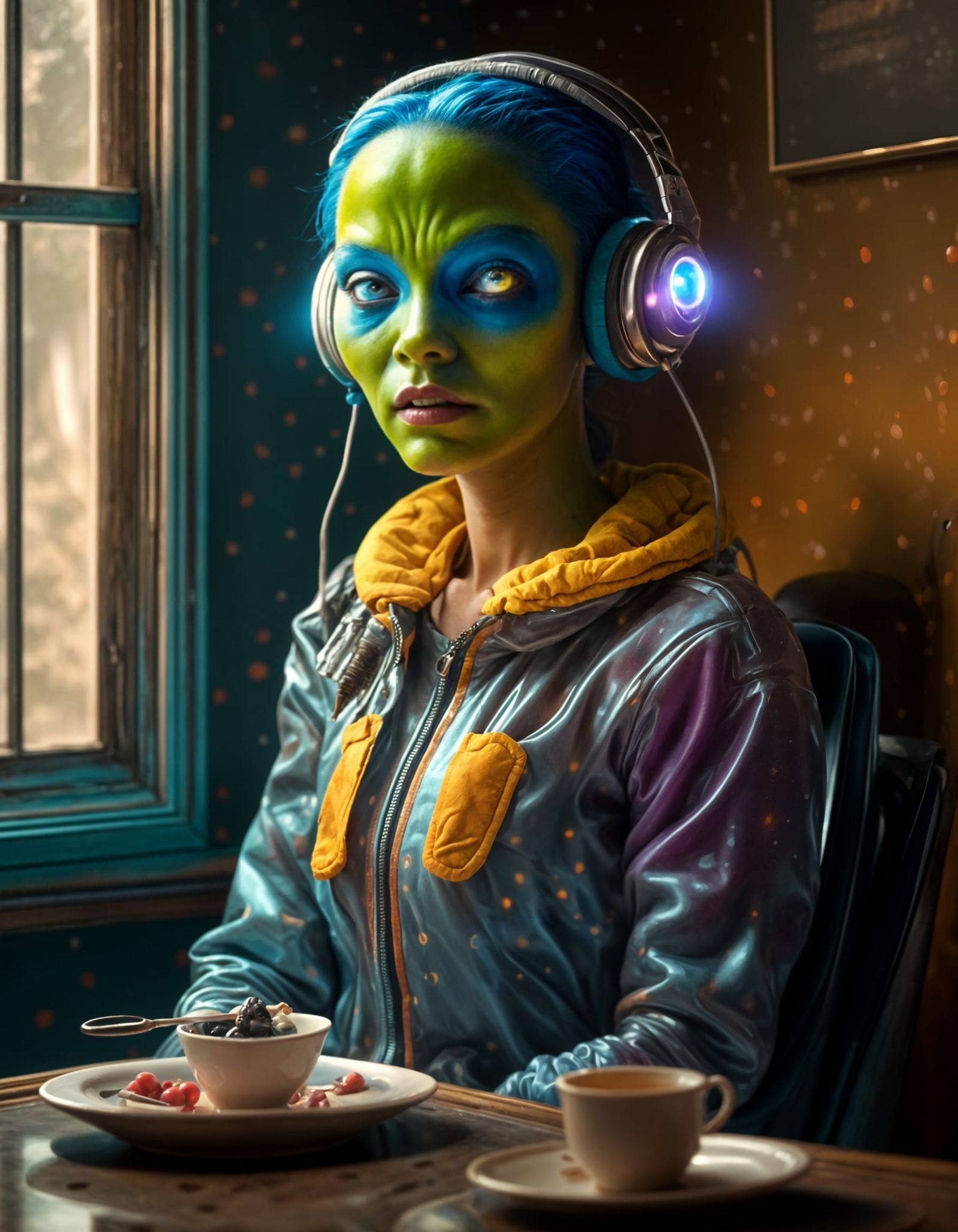 Hyperrealistic Alien Party Portrait in Detailed Matte Painti...
