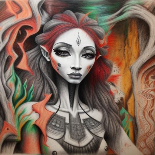 Surreal Cave Painting in Hyperdetailed Charcoal Drawing Styl...