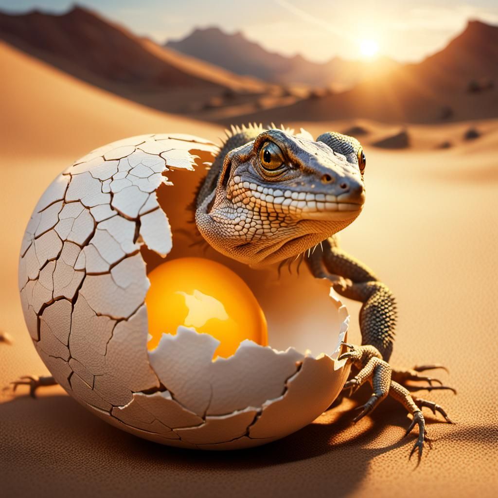 Lizard Emerges: A Photorealistic Desert Hatching