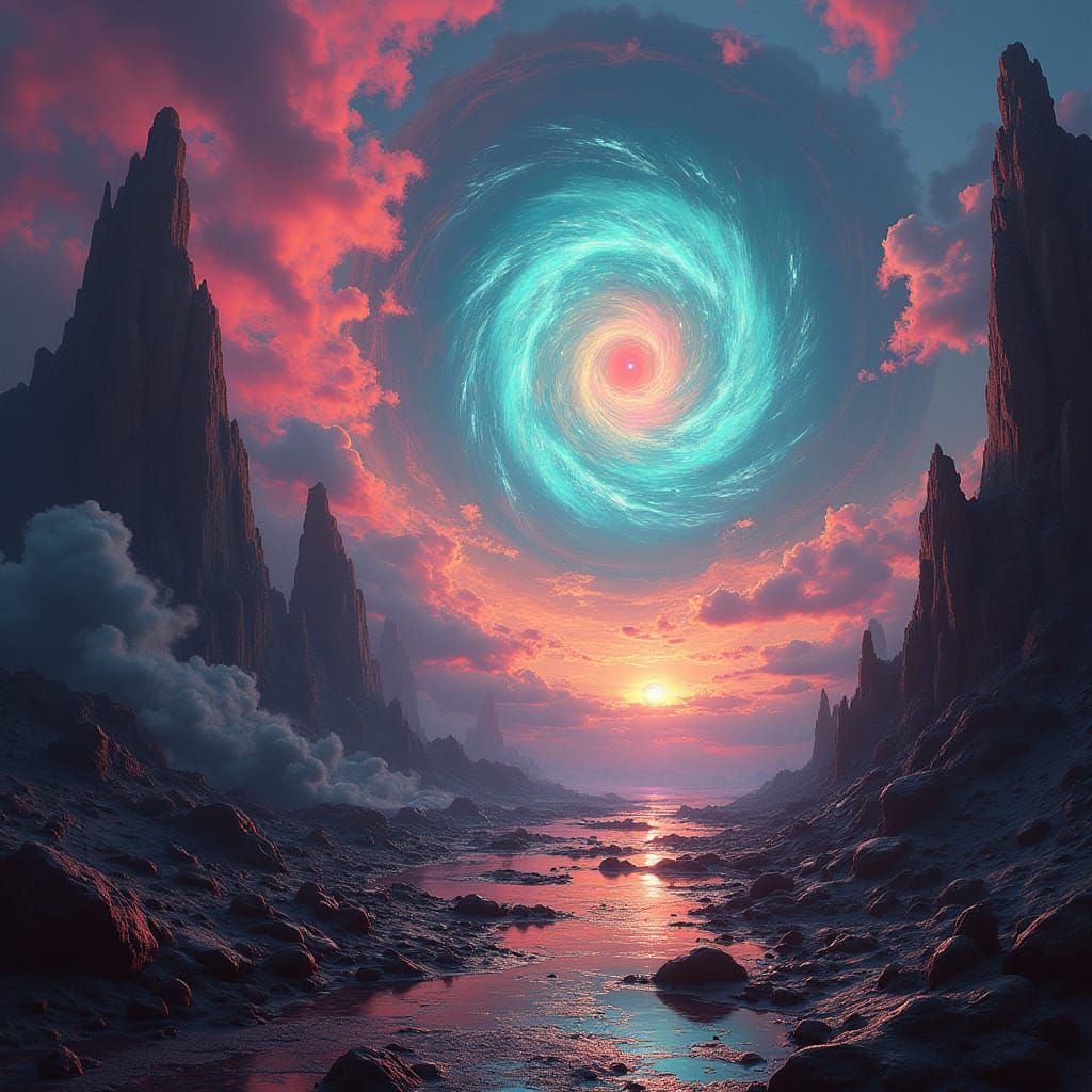 Surreal Dreamscape with Dynamic Lighting and Vorticism