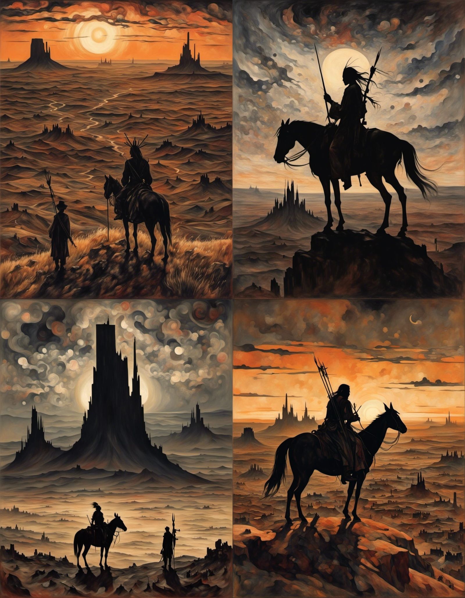 Native American Silhouette Over Monument Valley