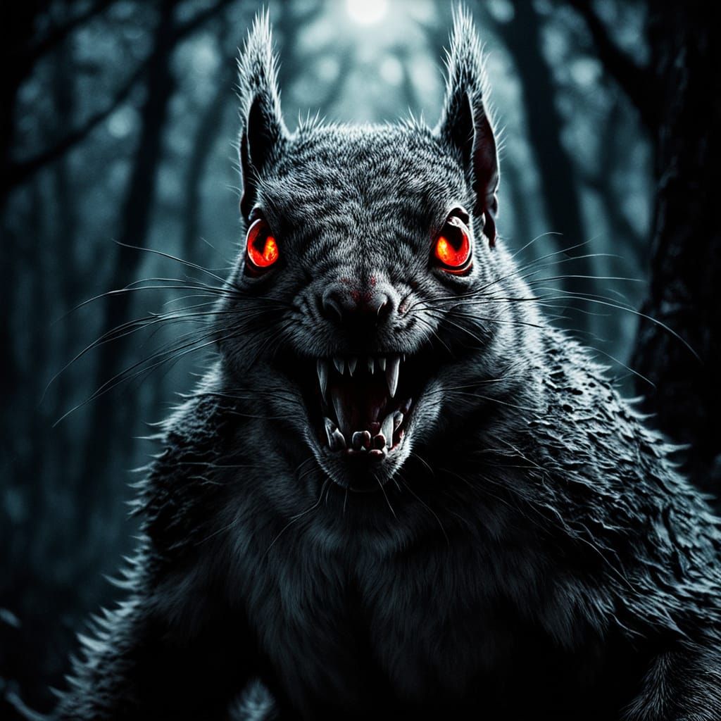 Fierce Squirrel in Dark Fantasy Gothic Horror Style