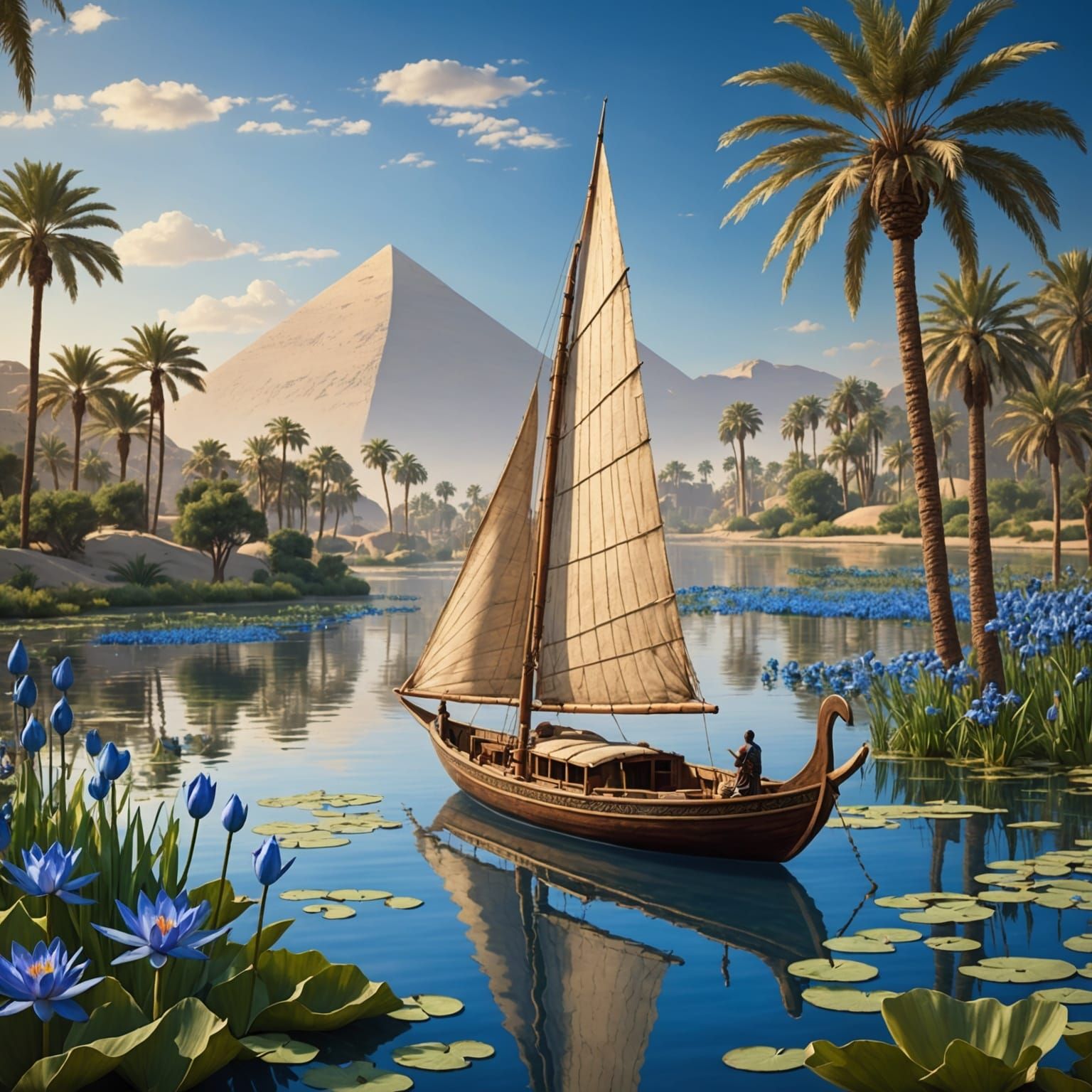 Ancient Egypt landscape depicting a serene and enchanting sc...