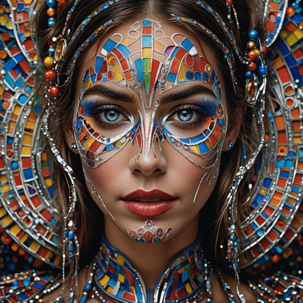 Woman with Chrome Glow Face Paint Portrait