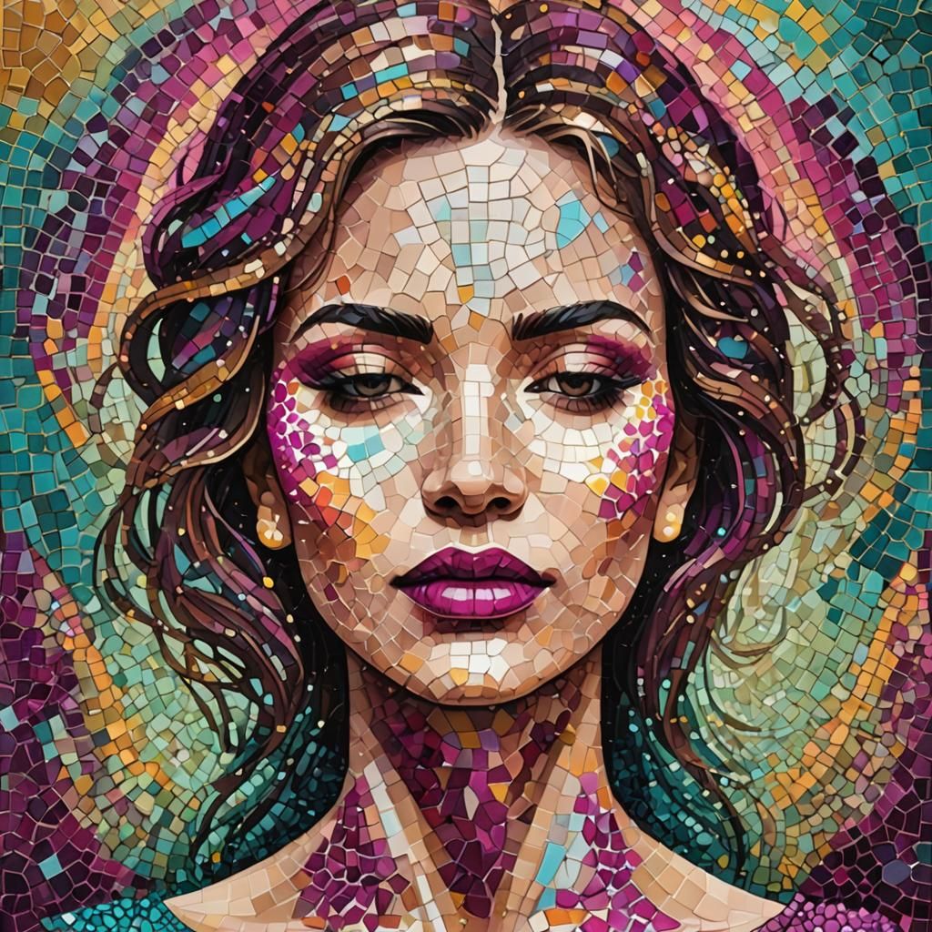 Gemstone Mosaic Portrait in Pointillism Style