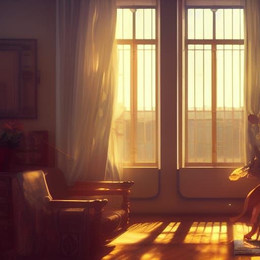 Sunlit Apartment Interior in Hyperdetailed Style