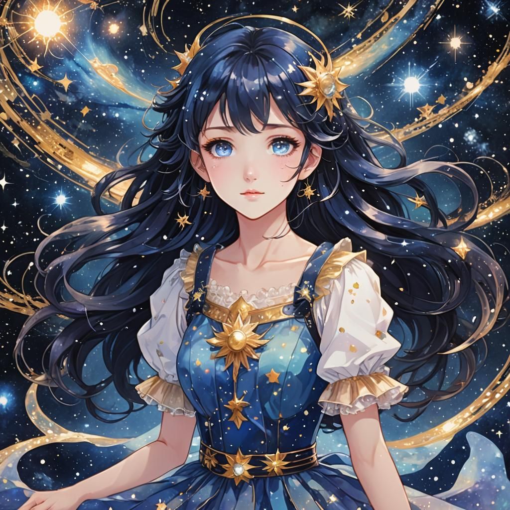 Celestial Anime Couple in Cosmic Harmony